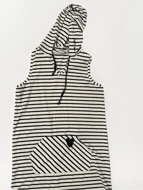 Junk Food Clothing Black and White Striped Hooded Sleeveless Tunic